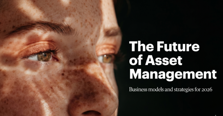 Female eyes looking towards the words "The Future of Asset Management"